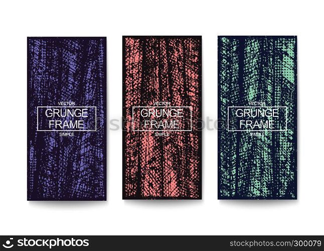 Three vertical banners with grunge texture. Vector template design. Grunge vertical banners