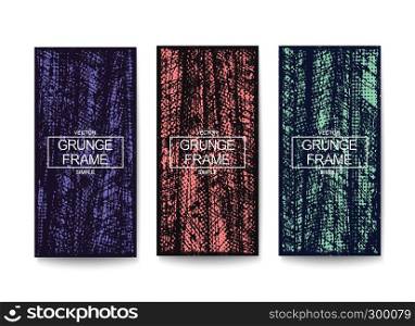 Three vertical banners with grunge texture. Vector template design. Grunge vertical banners