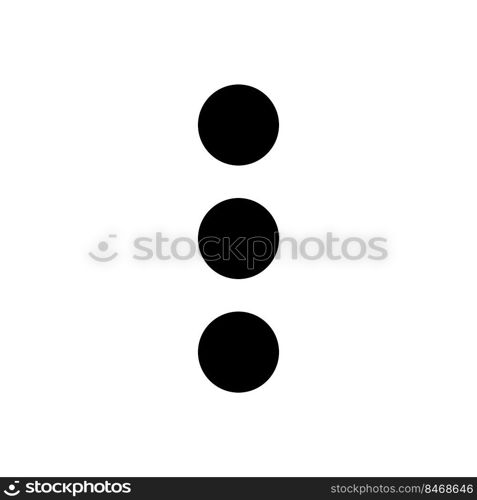 Three vertical dots menu black glyph ui icon. Kebab menu representation. User interface design. Silhouette symbol on white space. Solid pictogram for web, mobile. Isolated vector illustration. Three vertical dots menu black glyph ui icon