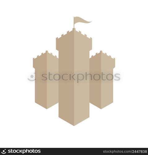 Three watchtowers with a pennant. Medieval castle. Flat vector illustration isolated on white background.. Three watchtowers with a pennant. Medieval castle. Flat vector illustration isolated on white