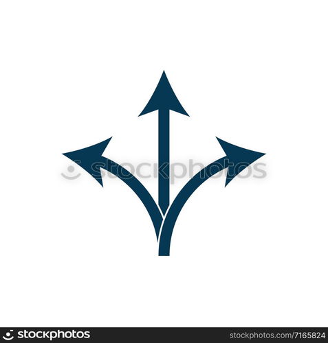 Three way direction arrow icon vector isolated on white background