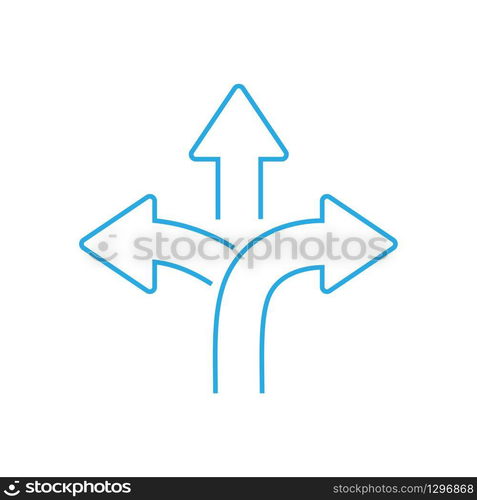 three-way direction arrow sign, road sign direction icon, vector illustration. three-way direction arrow sign, road sign direction icon,