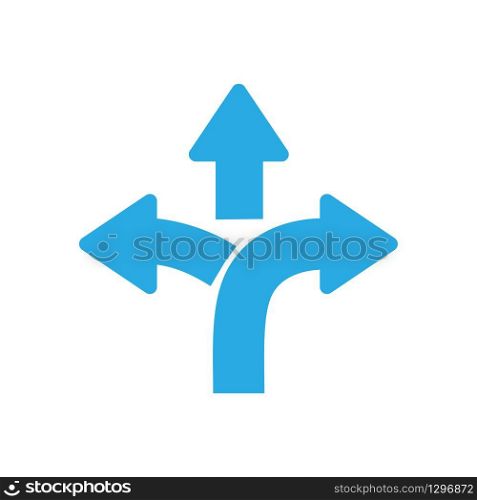 three-way direction arrow sign, road sign direction icon, vector illustration. three-way direction arrow sign, road sign direction icon