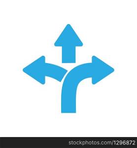 three-way direction arrow sign, road sign direction icon, vector illustration. three-way direction arrow sign, road sign direction icon