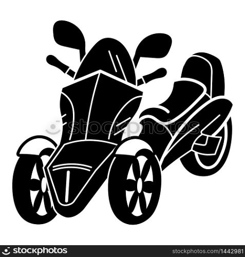 Three wheel motorbike icon. Simple illustration of three wheel motorbike vector icon for web design isolated on white background. Three wheel motorbike icon, simple style