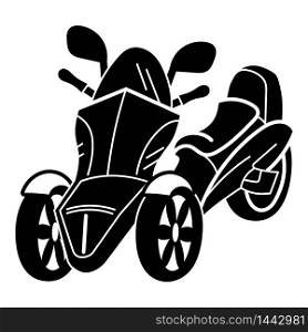 Three wheel motorbike icon. Simple illustration of three wheel motorbike vector icon for web design isolated on white background. Three wheel motorbike icon, simple style