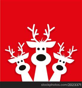 three white reindeer on a red background