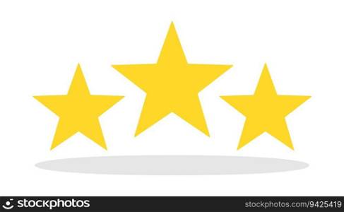 Three yellow stars icon on light background. Add to favorite symbol. Geometric shape, special, rating, avard. Outline, flat and colored style. Flat design. Vector illustration. Three yellow stars icon on light background. Add to favorite symbol. Geometric shape, special, rating, avard. Outline, flat and colored style. Flat design. 