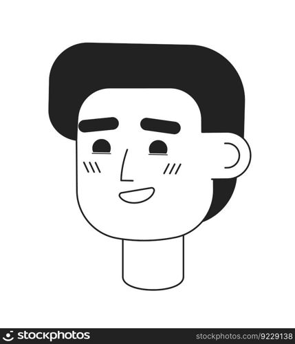 Thrilled with joy boy raising eyebrows monochromatic flat vector character head. Editable black white cartoon face emotion. Hand drawn lineart ink spot illustration for web graphic design, animation. Thrilled with joy boy raising eyebrows monochromatic flat vector character head