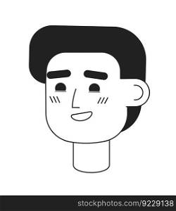 Thrilled with joy boy raising eyebrows monochromatic flat vector character head. Editable black white cartoon face emotion. Hand drawn lineart ink spot illustration for web graphic design, animation. Thrilled with joy boy raising eyebrows monochromatic flat vector character head