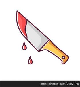 Thriller movie RGB color icon. Suspenseful cinema genre, survival horror, action. Shocking films with gore and violence. Bloody knife isolated vector illustration