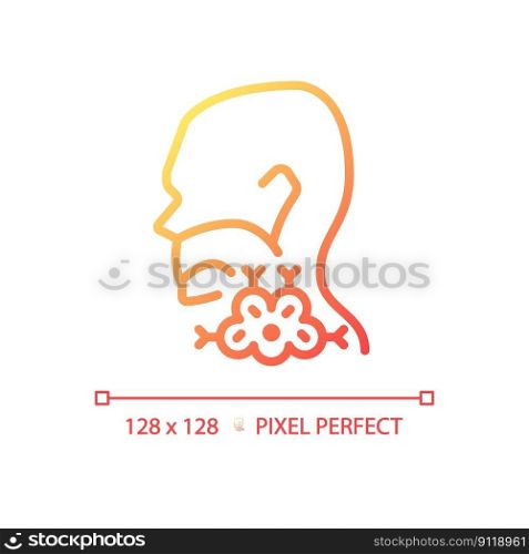 Throat cancer pixel perfect gradient linear vector icon. Oncological diseases awareness. Health issue diagnostic. Thin line color symbol. Modern style pictogram. Vector isolated outline drawing. Throat cancer pixel perfect gradient linear vector icon