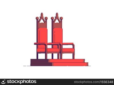 Throneroom semi flat RGB color vector illustration. Elegant seat for fantasy nobility. Luxury chair for kingdom royalty. King and queen throne isolated cartoon object on white background. Throneroom semi flat RGB color vector illustration