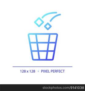 Throw rubbish pixel perfect gradient linear vector icon. Use litter bin in toilet room. Put garbage in container. Thin line color symbol. Modern style pictogram. Vector isolated outline drawing. Throw rubbish pixel perfect gradient linear vector icon