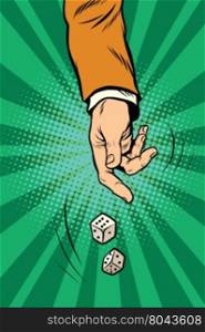 Throw the dice, game randomness lottery pop art retro vector. Casino