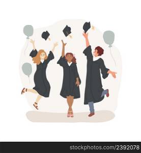 Throwing graduation caps isolated cartoon vector illustration High school students throw caps up in the air, graduation tradition, school celebration, black hat and mantle vector cartoon.. Throwing graduation caps isolated cartoon vector illustration