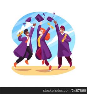 Throwing graduation caps isolated cartoon vector illustration. High school students throw caps up in the air, graduation tradition, school celebration, black hat and mantle vector cartoon.. Throwing graduation caps isolated cartoon vector illustration.