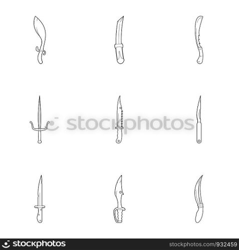 Throwing weapons icons set. Outline set of 9 throwing weapons vector icons for web isolated on white background. Throwing weapons icons set, outline style