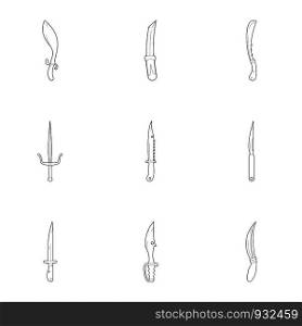 Throwing weapons icons set. Outline set of 9 throwing weapons vector icons for web isolated on white background. Throwing weapons icons set, outline style