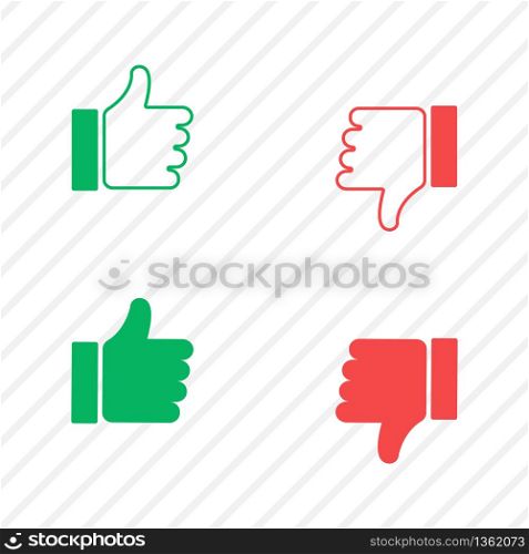 Thumb up and down icon. Good or bad, like and dislike set. Isolated illustration. Success and bad finger. Vector EPS 10.