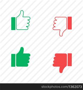 Thumb up and down icon. Good or bad, like and dislike set. Isolated illustration. Success and bad finger. Vector EPS 10.
