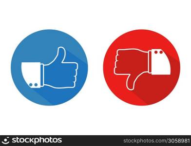 Thumb up and down icons. Like and dislike concept. Vector illustration.