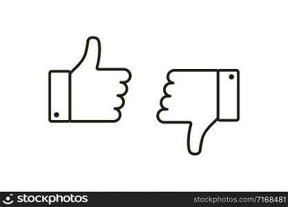 Thumb up and down. Isolated vector flat outline icon. Social media icon. Vector button. Black thumb up isolated icon. Vote symbol tick. EPS 10