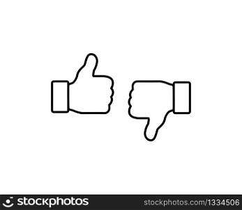 Thumb up and thumb down sign. Yes and No or Positive and Negative symbol in linear style isolated in white background. Vector EPS 10