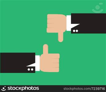Thumb up and Thumb down vector on green background