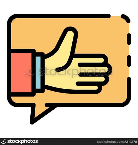 Thumb up chat bubble product review icon. Outline thumb up chat bubble product review vector icon color flat isolated. Thumb up chat bubble product review icon color outline vector