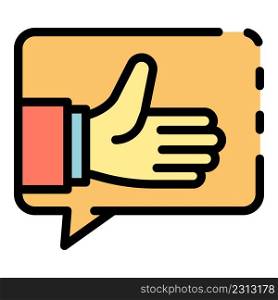 Thumb up chat bubble product review icon. Outline thumb up chat bubble product review vector icon color flat isolated. Thumb up chat bubble product review icon color outline vector