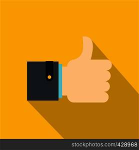Thumb up gesture icon. Flat illustration of thumb up gesture vector icon for web isolated on yellow background. Thumb up gesture icon, flat style