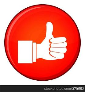 Thumb up gesture icon in red circle isolated on white background vector illustration. Thumb up gesture icon, flat style