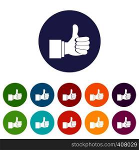Thumb up gesture set icons in different colors isolated on white background. Thumb up gesture set icons