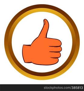Thumb up gesture vector icon in golden circle, cartoon style isolated on white background. Thumb up gesture vector icon, cartoon style