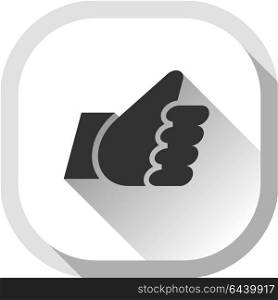 Thumb up, gray button. Thumb up, gray square button, hand with shadow
