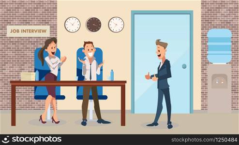 Thumb Up Happy Man, Smiling Office Worker Clap. Successful Job Interview at Modern Workplace. Recruitment. Partnership Begin. Employee Character Wear Suit Joy. Cartoon Flat Vector Illustration. Thumb Up Happy Man, Smiling Office Worker Clap