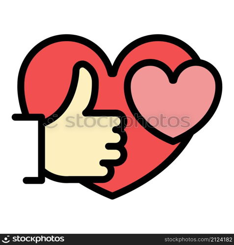 Thumb up heart icon. Outline thumb up heart vector icon color flat isolated. Thumb up heart icon color outline vector
