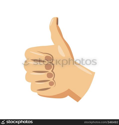 Thumb up icon in cartoon style isolated on white background. Thumb up icon, cartoon style