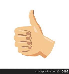 Thumb up icon in cartoon style isolated on white background. Thumb up icon, cartoon style