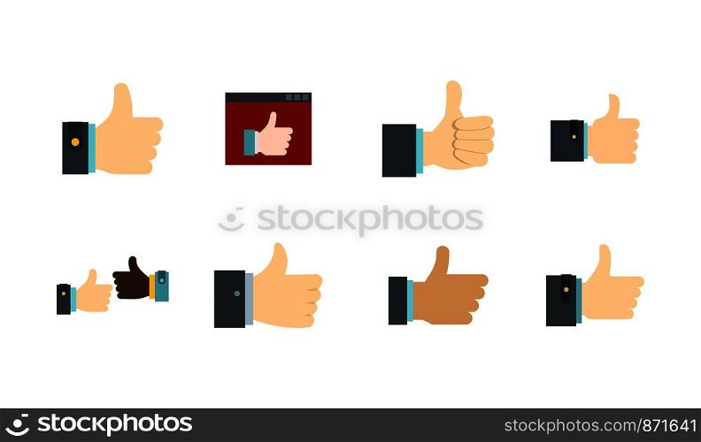 Thumb up icon set. Flat set of thumb up vector icons for web design isolated on white background. Thumb up icon set, flat style