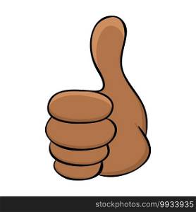 Thumb up icon with dark skin african or afro american human hand. Cartoon symbol of OK expression or LIKE - social media reaction. Vector symbolic design isolated on white background.