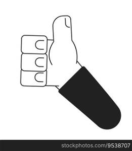 Thumb up monochrome flat vector hand. Show approval. Hand gesture. Editable black and white thin line icon. Simple cartoon clip art spot illustration for web graphic design. Thumb up monochrome flat vector hand