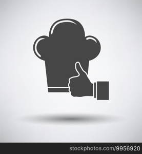 Thumb Up To Chef Icon. Dark Gray on Gray Background With Round Shadow. Vector Illustration.