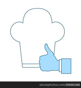 Thumb Up To Chef Icon. Thin Line With Blue Fill Design. Vector Illustration.