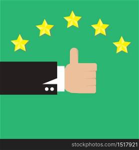 thumb up vector with five stars on green background