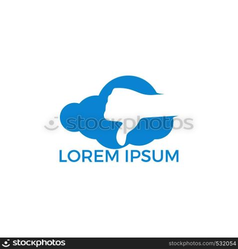 Thumbs down cloud shape vector logo design. Dislike or disapproval sign icon. Hand finger down symbol.
