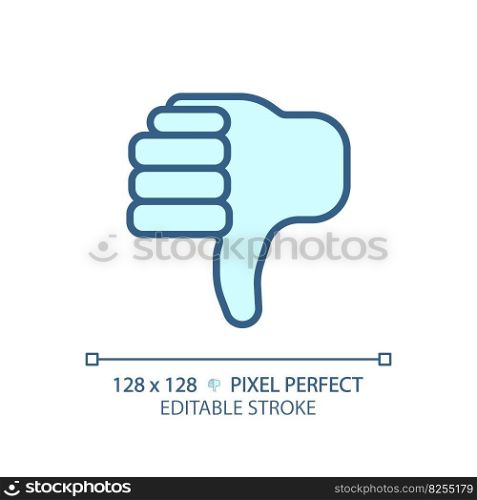 Thumbs down pixel perfect RGB color icon. Negative evaluation of product. Performing bad customer experience. Isolated vector illustration. Simple filled line drawing. Editable stroke. Thumbs down pixel perfect RGB color icon