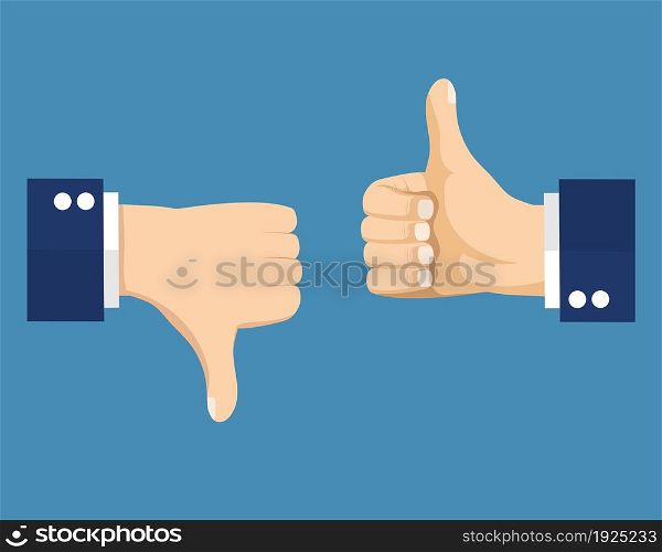 Thumbs up and down, like dislike icons for social network. vector illustration in flat style. Thumbs up and down