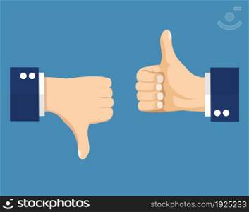 Thumbs up and down, like dislike icons for social network. vector illustration in flat style. Thumbs up and down